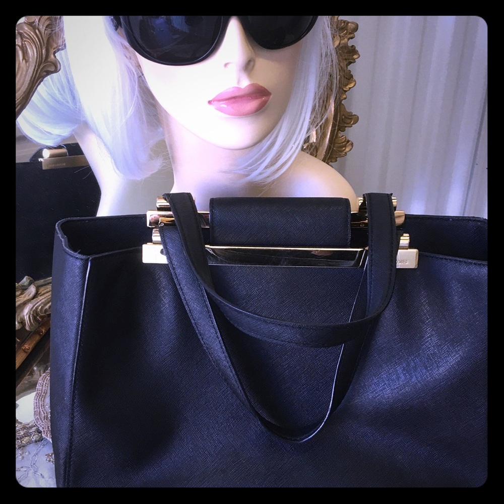 Auth Beautiful MK Black Gold Leather Purse Tote